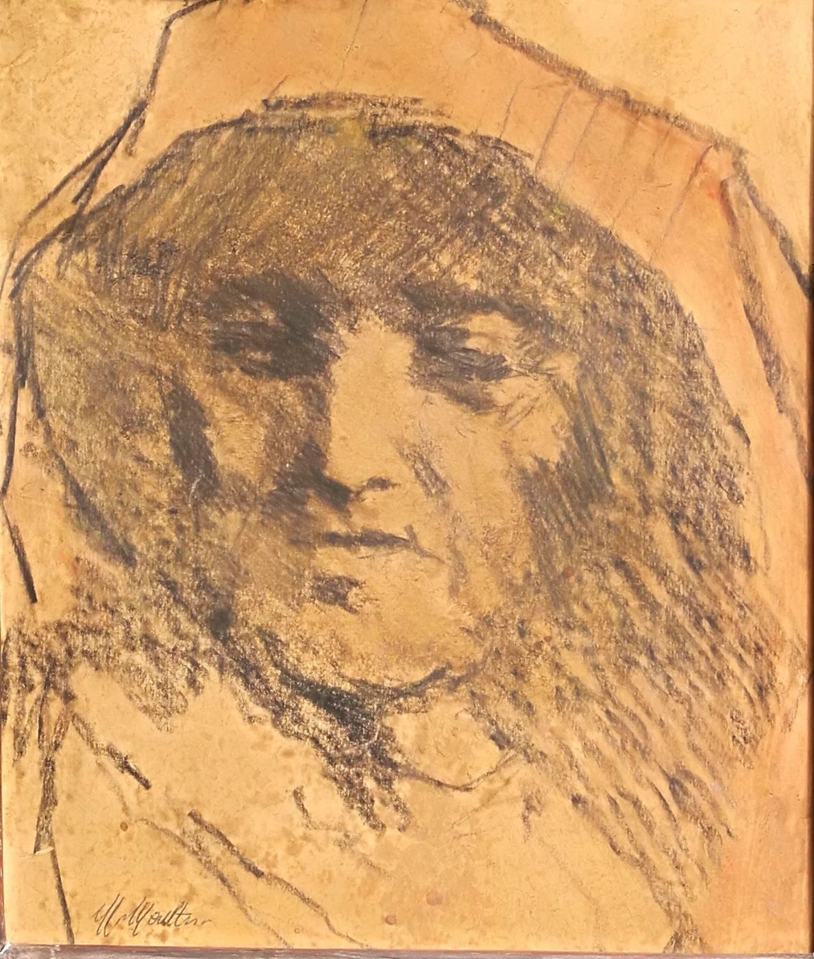 Disegno testa di vecchia firma illeggibile cm. 23 x 27 con cornice cm. 33 x 37